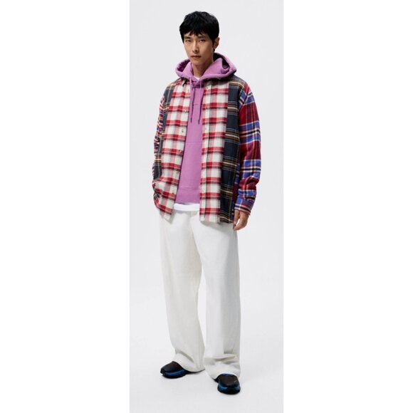 EUC Zara Men's Red and Black Plaid Flannel Button Down Shirt Shacket, Large - Picture 1 of 14